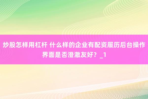 炒股怎样用杠杆 什么样的企业有配资履历后台操作界面是否澄澈友好？_1